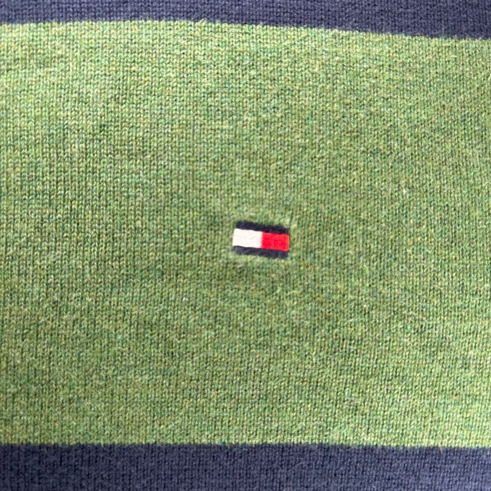 Tommy Hilfiger Mens Striped Crewneck Sweater Green Navy Blue Cotton Small - Picture 3 of 8